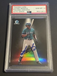 Foco cromado LAZARAO MONTES firmado automático 2023 1st Bowman PSA 10 - Imagen 1 de 1