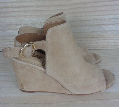 Sam Edelman Warick Peep Toe Booties Size 6 Tan Suede Ankle Strap Wedge - Image 1 of 4
