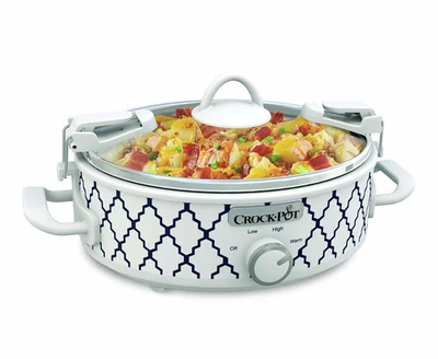 Crock-Pot Small 2.5 Quart Casserole Slow Cooker in White/Blue, Enjoy - Image 1 of 4