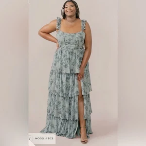 Neu Revelry Mohn Chiffon Kleid Blumen Salbeigrün Plus 24 lang fließend Party Maxi - Bild 1 von 11