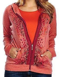 NUEVO One World Animal Print Jaspeado Tejido Imitación Gamuza Ribete Cremallera Sudadera con Capucha XS, S, M, L Foto 1 de 2