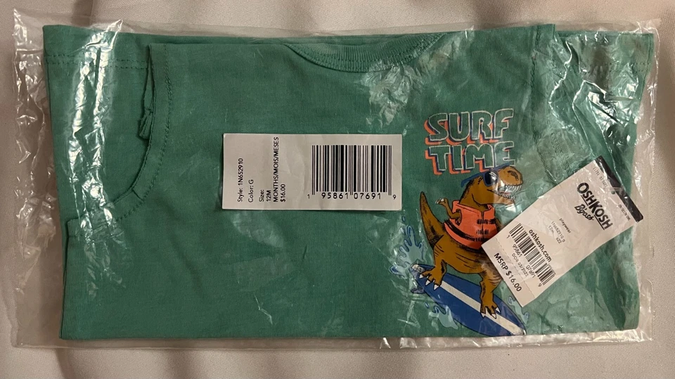 New Oshkosh Surf Time Dinosaur Boys Shirt Tank Top Green Size 12m - Image 1 of 1