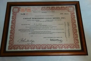 Glass Framed Stock from GREAT NORTHERN GOLD MINING CO. Delaware 1934 Seal Stamp - Picture 1 of 5