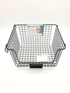 iDesign XL Cestino portaoggetti in metallo, impilabile, con maniglie, nero - Foto 1 di 6