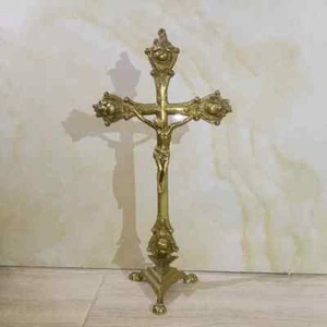 Vintage Soviet USSR Brass Crucifix Cross Jesus Christ Standing 15" IN RUSSIA - Picture 1 of 3