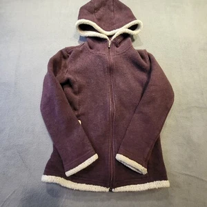 Kuhl Girls Apres Hooded Fleece Jacket Small (7-8) Burgundy Front Zip Pockets - Picture 1 of 6