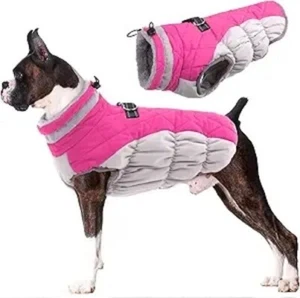 Lele Pet Quilted Windproof Dog Jacket Fleece Vest Pink Grey Reflective Coat Larg - Picture 1 of 8