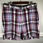 Brooks Brothers Men’s Plaid Bright Red, White, Blue  Cotton Chino Golf Shorts 38