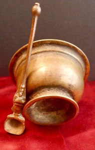 18th c Hindu Holy Water Bowl and Spoon Bronze - Picture 1 of 8