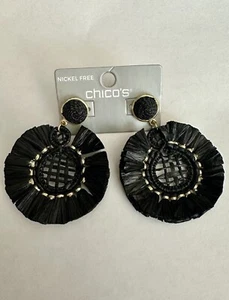 Chico’s Raffia Earrings Black Lightweight - Picture 1 of 3