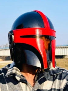 Red Mandaloriann Helmet | Beskar Cosplay Prop Helmet | Medieval Knight Helmet - Picture 1 of 7