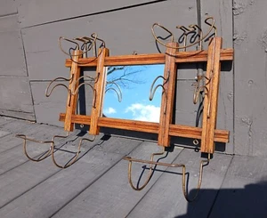 Antique Oak Mission Arts & Crafts Wall Mirror Wire Hat and Coat Rack 1890s - Picture 1 of 15