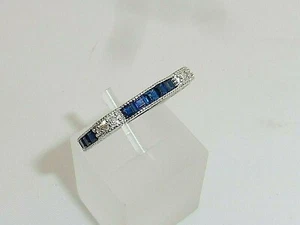 Ladies Victorian Design 925 Sterling Silver Blue & White Sapphire Eternity Ring - Picture 1 of 12