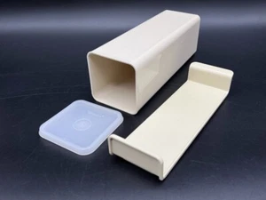 Beige TUPPERWARE 3-1/2" Square Velveeta Cheese Butter Container 9-1/2" Lid Tray - Picture 1 of 4