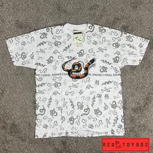 Vintage Single Stitch Shirt Oneita Mens XL All Over Snake Print White Studio Q - Picture 1 of 14