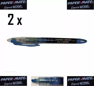 2 x Papermate Textmarker Marker Stift Meißel flache Spitze blau flüssig Akzent Marker