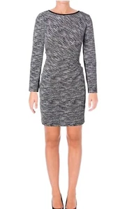 Lauren Ralph Lauren Black/ White RuchedLong Sleeve Sheath Dress Women's Size 12 - Picture 1 of 11