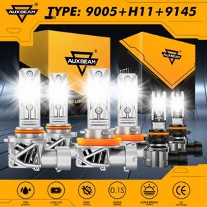 AUXBEAM 9005+H11 LED Headlight High/Low Beam & 9145 Fog Bulbs 6500K Super Bright - Picture 1 of 12