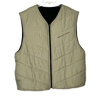 Chaps Ralph Lauren Tan Puffer Vest Reversible Black Fleece Mens XL - Image 1 of 4