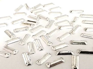 CraftbuddyUS 50pcs 6x19mm Silver Rectangle Acrylic Sew On Acrylic Gems, DIY - Picture 1 of 1