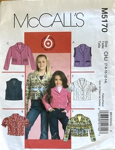 McCall’s 6 Great Looks Pattern M5170 Girls Vest Jacket Size 7-14 Uncut - Picture 1 of 2