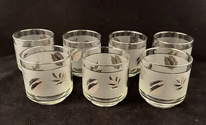 Set Of 7 Vintage Libby Silver Frosted Glasses Silver Rim Silver Leaf Excellent! - Picture 1 of 3