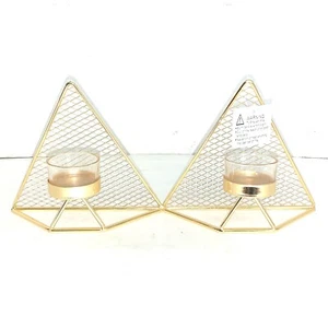 Tea Light Candle Holder Geometric Golden Mesh Metal Vase Wedding Home Decor NEW - Picture 1 of 11