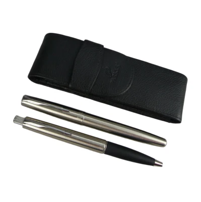 PARKER Schreibset Frontier Füller Kugelschreiber Edelstahl Etui Vintage Made UK - Bild 1 von 4