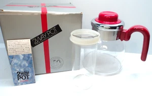 NOS Pyrex IWAKI Glass 2-Way Pot for Hot/Cold Tea/Coffee 8208-6 RED - RARE FIND! - Picture 1 of 5