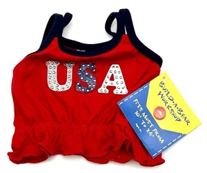 Build-A-Bear USA Tank Top Red Blue Rhinestone Patriotic 10” - 24” NWT - Picture 1 of 4