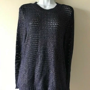 Narciso Rodriguez Women's Pullover Navy/Gold Metallic Knit Sweater Top Sz XL - Picture 1 of 11