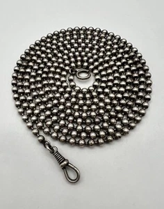 60" Antique Victorian 800 Silver Ball Link Pocket Watch Fob Chain Necklace -55g - Picture 1 of 5