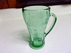 Coca-Cola Drinking Glass Heavy Thick Green Coke with Handle - Picture 1 of 6