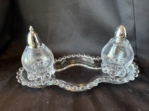 3 Piece Set Imperial Glass Candlewick 8" Vinegar Tray Salt Pepper - Picture 1 of 6