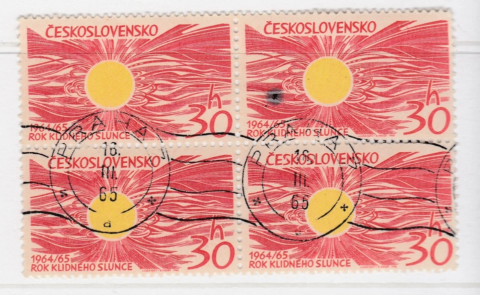 Czechoslovakia 1965Sun Years & Space Research 30h Used Block of Four A19P2F135 - Image 1 of 1