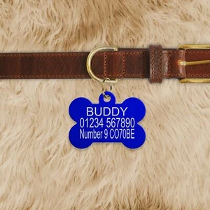 Personalised Bone Puppy Pet Paw ID Tags Dog ID / Cat ID Bling Tag Name ENGR... - Picture 1 of 8