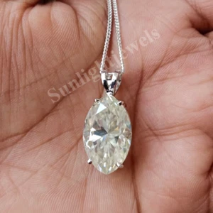 10 Ct Off White Marquise Shape Diamond Pendant In 925 Sterling Silver Certified - Picture 1 of 7
