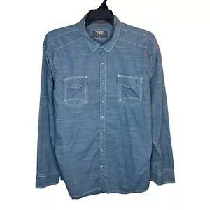 BKE Buckle Athletic Fit Button Up Shirt Men’s 2XL Blue Cotton Distressed l/s - Picture 1 of 6