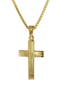 TRENDOR Schmuck Anhänger Kreuz 585 Gold (14 Karat) mit goldplattierter Kette 751 - Picture 1 of 7