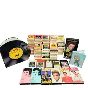 Elvis Presley Lot Of 75 8 Track Tapes VHS Tapes And Vinyl Music Collection  - Zdjęcie 1 z 20