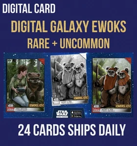 DIGITAL GALAXY EWOKS RARO + SET 24 CARTE UC PREVENDITA GIORNALIERA Topps Star Wars Trader - Foto 1 di 1