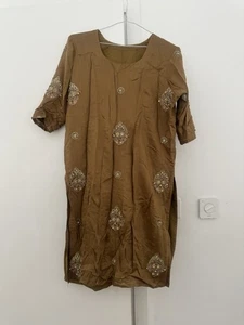 Abru Indian Embroidered Brown Desi 3 Piece Satin Suit - Picture 1 of 8