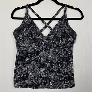 Lands' End schwarz Paisley Tankini Top Größe 10C - Bild 1 von 4