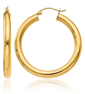 18K Solid Yellow Gold Round Large Hoop Earrings - Image 1 of 4