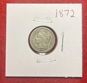 1872 Three 3 Cent Nickel Piece 3C US Antique Type Coin - Picture 1 of 2