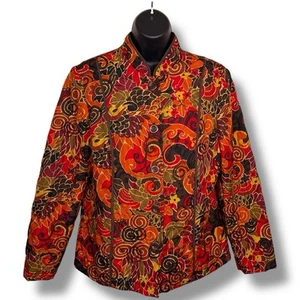 Vintage Medium Requirements Quilted Jacket Orange Brown Brick Abstract Print - Picture 1 of 12