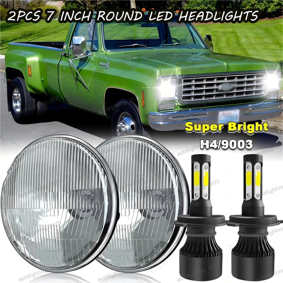 Pair 7" inch Round LED Headlights Hi/Lo Beam DRL DOT For Chevy Truck Camaro C10 - Image 1 of 4