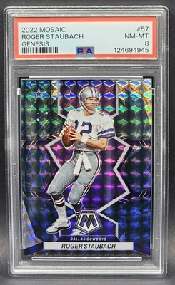 Mosaic Roger Staubach Genesis SSP #57 2022 PSA 8 Cowboys Salón de la fama 🔥 Foto 1 de 2