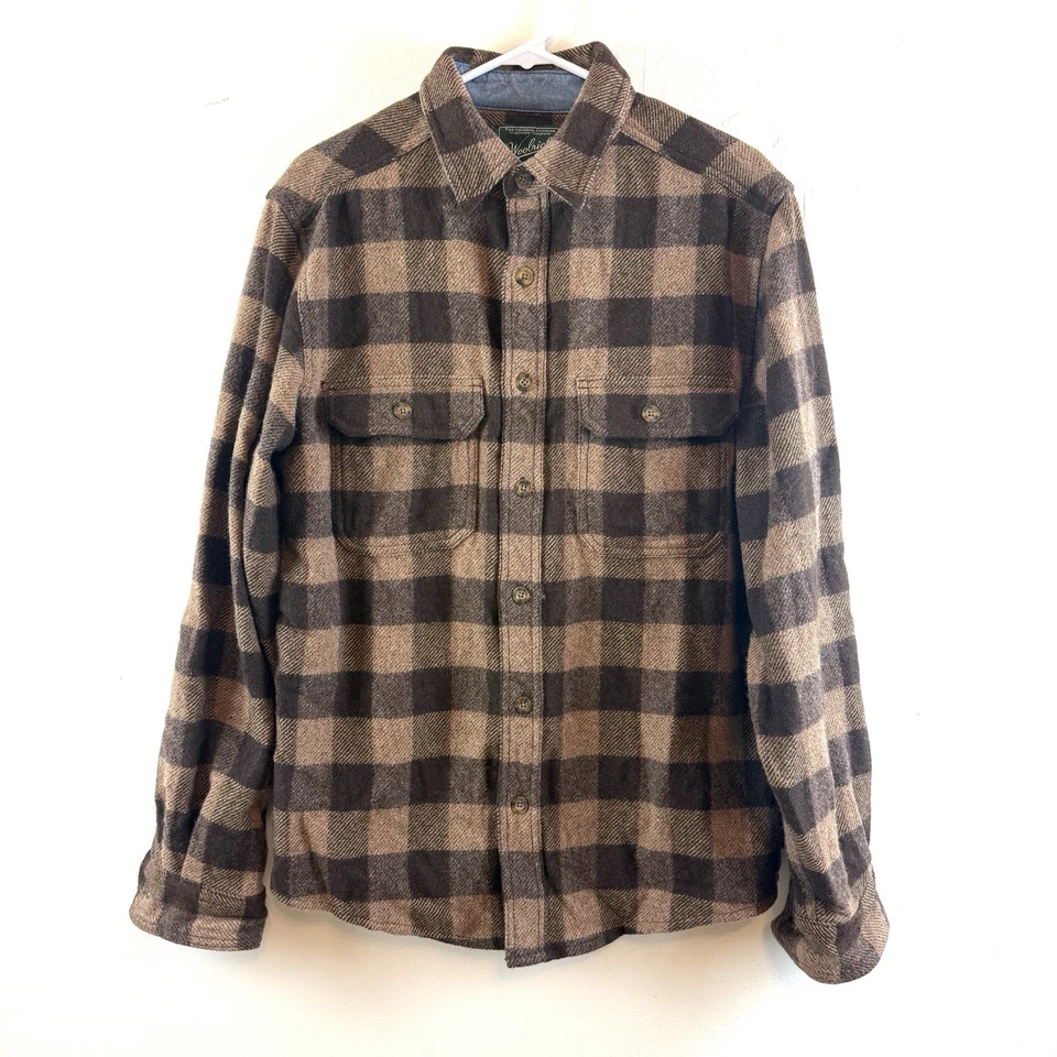 Woolrich Mens Plaid Shirt Jacket Button Front Brown Shacket Wool Nylon Cabin M - Image 1 of 4