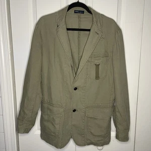 Polo Ralph Lauren Linen Blend Military Blazer Medium 42 Khaki Green Distressed - Picture 1 of 16